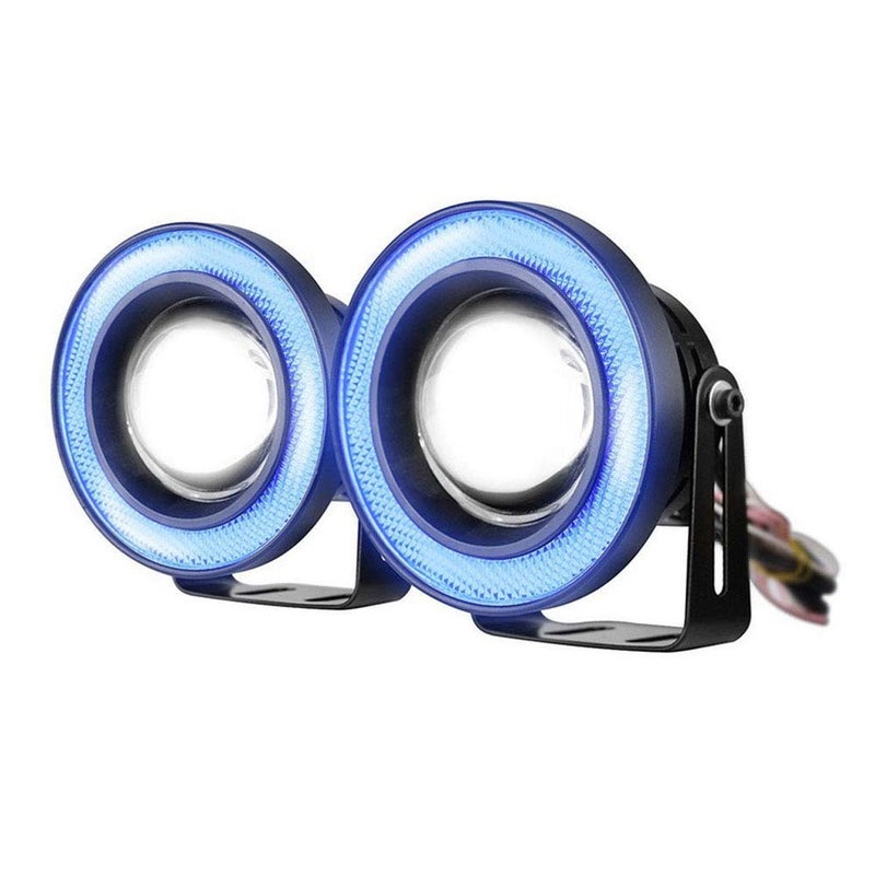 ESUPPORT 2Pcs 2.5" 12V 30W COB LED Fog Light Projector Car Blue Angel Eyes Halo Ring DRL Lamp Headlight Driving Bulbs - Image 1